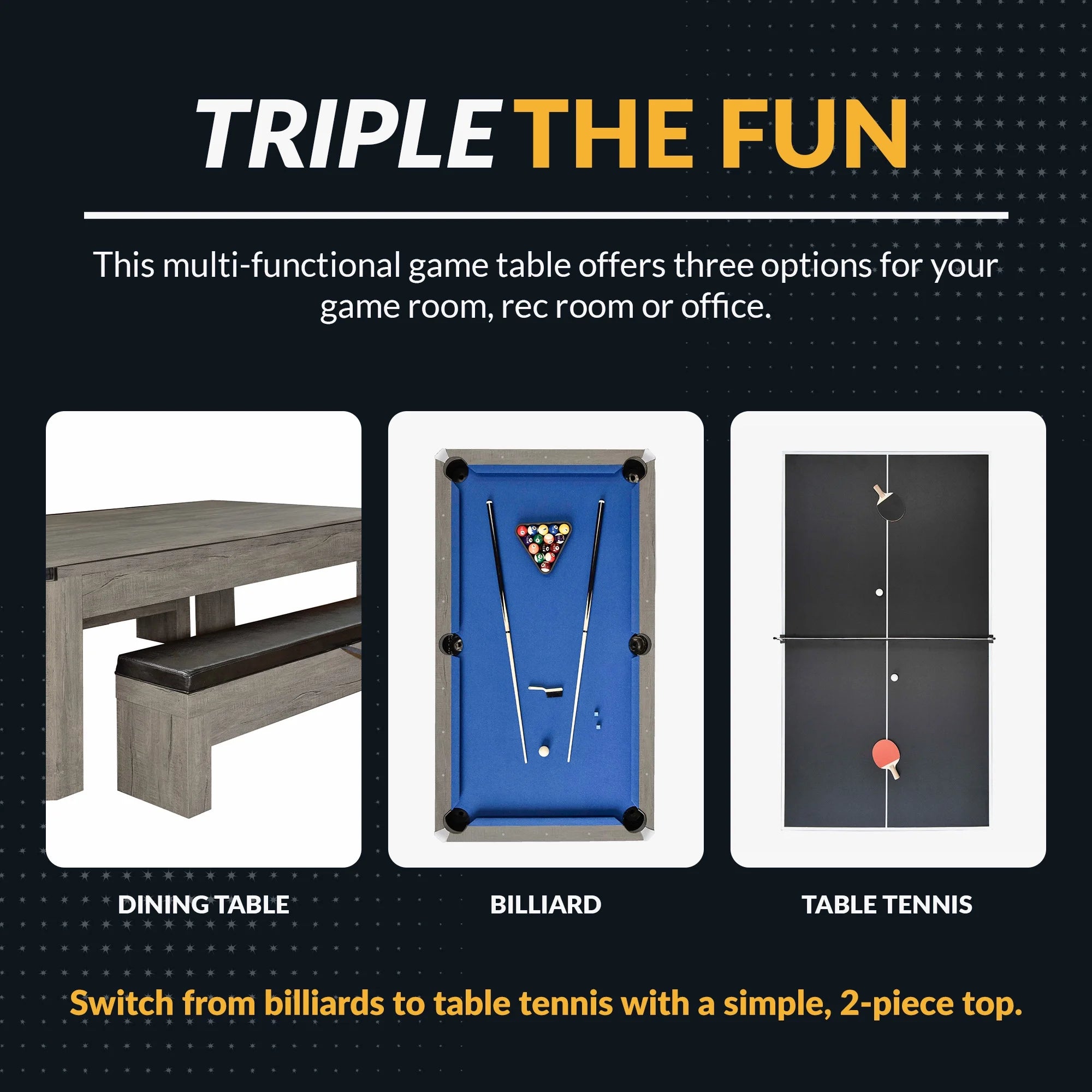 Newport 7-Ft Pool Table Combo Set with Benches - Rustic Gray Finish